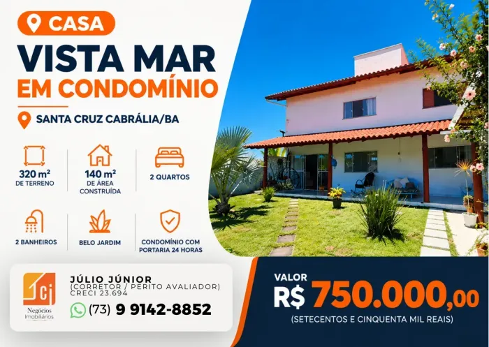 Casa Vista Mar em Condomínio, Santa Cruz Cabrália/BA