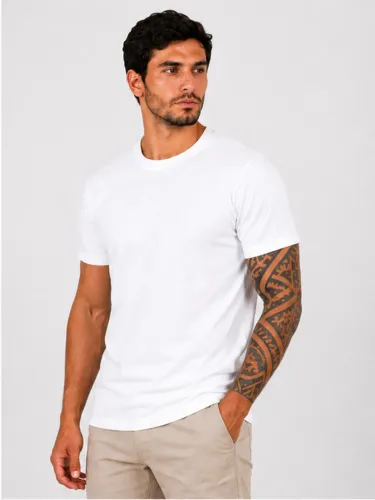 Camiseta Algodão Penteado Gola Canelada Branca
