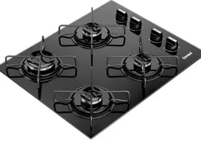 Cooktop 4 Bocas a Gás GLP Consul Mesa de Vidro Preto Acendimento Automático
