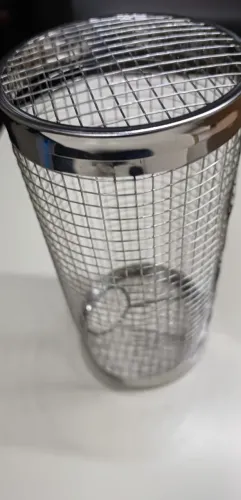 Cesta Cilíndrica para churrasco em aço inoxidável - 20x9x9cm