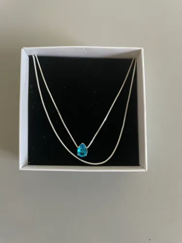 Colar Prata 925 com Pingente Azul - Dupla Corrente