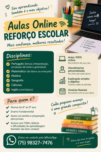 Aulas de reforço escolar Online
