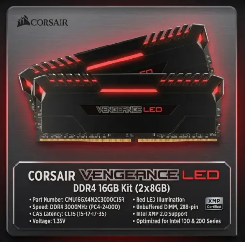 Memoria Ram Corsair Vengeance Led Red 16gb 2x8gb Ddr4 3000mh (Usado)