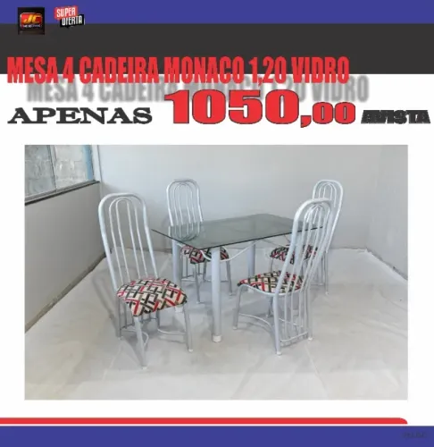 MESA 4 CADEIRAS TAMPO DE VIDRO MONACO
