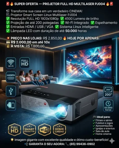 ? PROJETOR FULL HD MULTILASER PJ004 - TRANSFORME SUA CASA EM UM CINEMA! ?