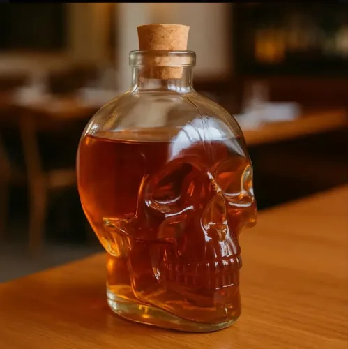 Garrafa de vidro (caveira) para whisky, vodca ou licor