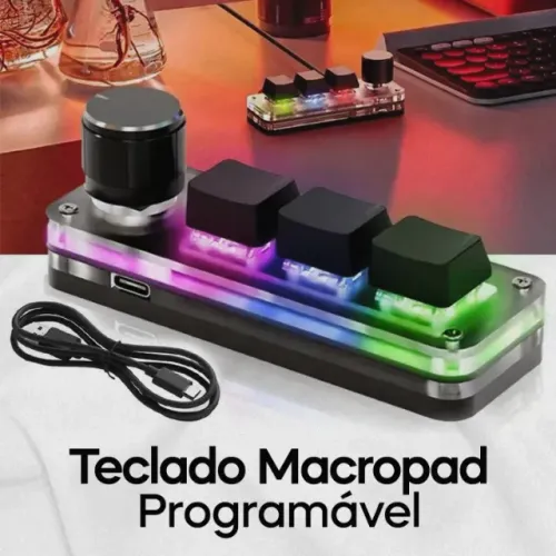 Teclado Gamer Macropad Mecânico Macro Programável 3 teclas 1 botão Giratório 