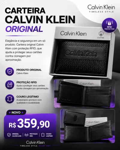 Carteira Calvin Klein Original em Couro Legítimo com RFID - Nova na Caixa