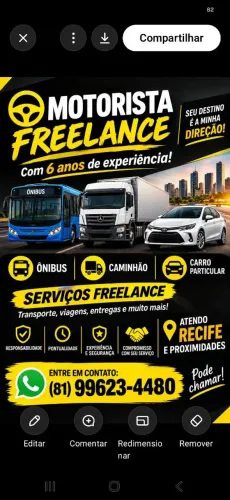 Motorista free lance a disposição!!