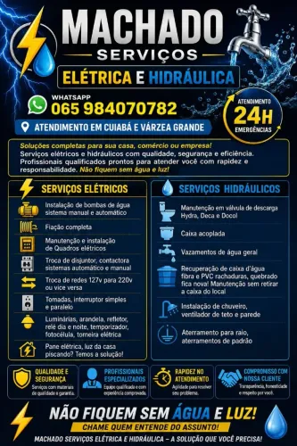 Eletricista e encanador emergência água e luz 24h!