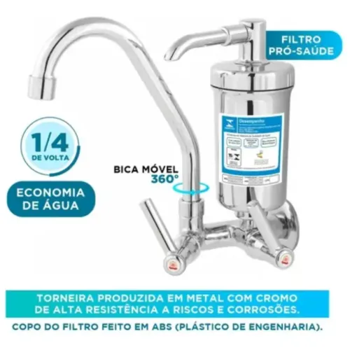 Torneira Metal Bica Móvel Parede com Filtro _ CS119  