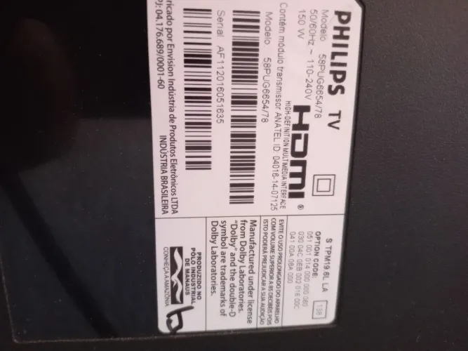 Tv Philips 58 com defeito 