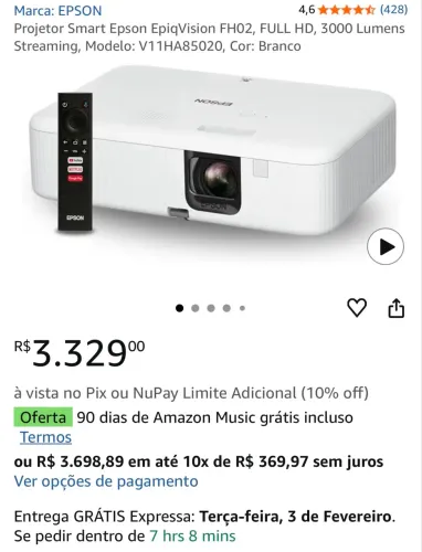 Projetor Smart Epson EpiqVision FH02 - LACRADO