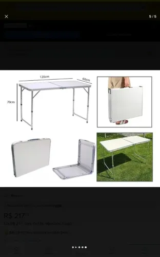 Mesa dobravel em alumínio vira maleta 120x60cm