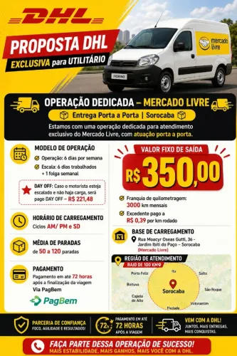 ? Agregamos Motoristas com Veículo Próprio | DHL Mercado Livre | Ganhos Fixos