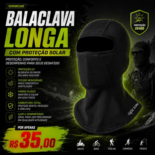 Touca balaclava longa com proteção solar