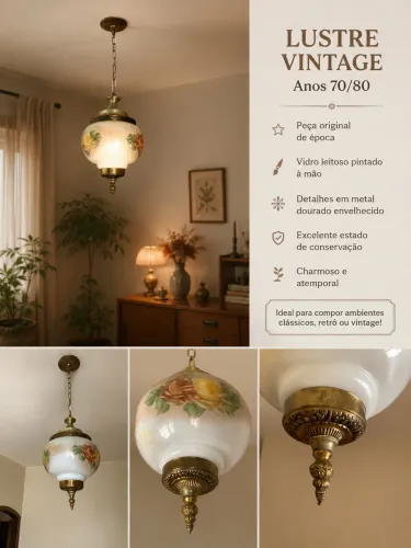 Lustre Vintage com Flores Pintadas à Mão