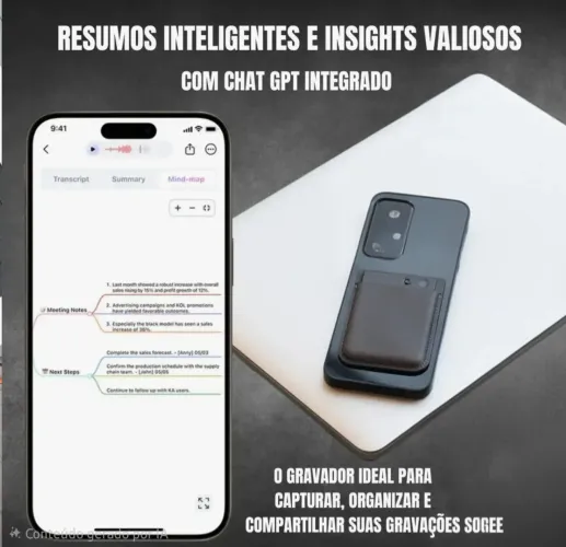 Gravador de Voz AI Plaud Note 64GB Preto com ChatGPT e Transcrição