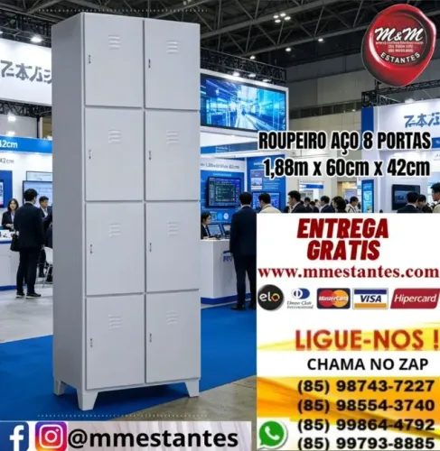 Entrega Grátis - Roupeiro de Aço 8 Portas
