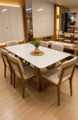 Mesa de Jantar 100 % Madeira Com 6 Cadeiras - Medidas 160x90