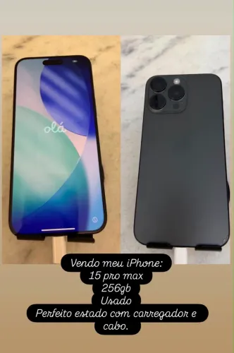 iPhone 15 Pro Max 256GB 78% Saúde bateria + carregador e cabo.