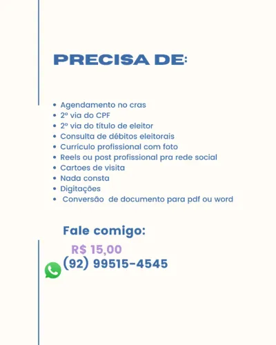 Faço currículo, agendamento no cras e outros serviços 