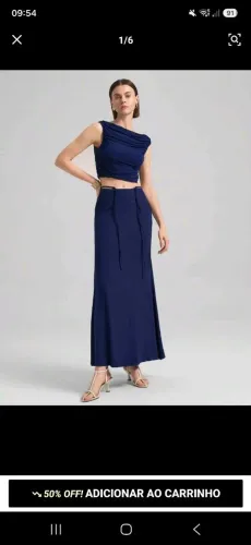 Conjunto saia midi e cropped azul marinho