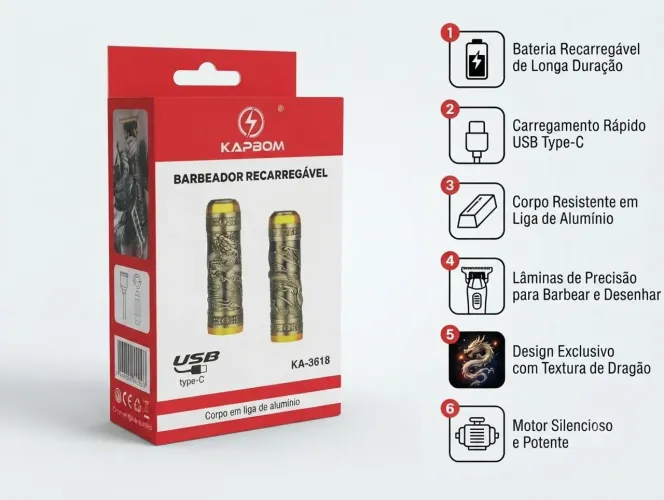 Aparador de pêlos da barba usb recarregável