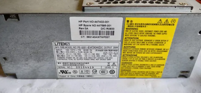 Fonte Real Liteon Modelo: Ps-5251-4 24pinos 250w Sata Atx - Defeito 