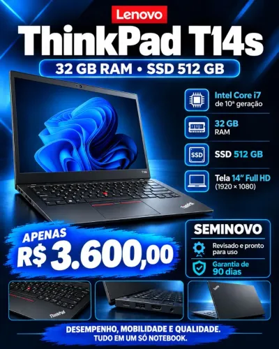 Notebook Lenovo Thinkpad T14S RAM 32gb SSD 512gb