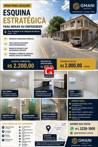 Casa para locação residencial ou comercial na esquina da Travessa Perebebuí com a Avenida
