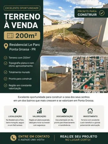 Excelente terreno com 200m2 localizado no LE PARC, com boa topografia.