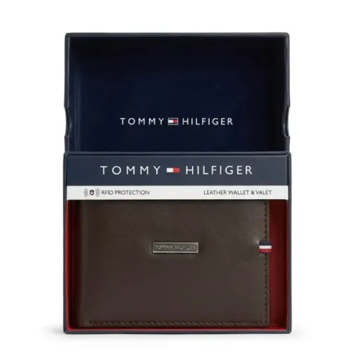 Carteira Tommy Hilfiger Em Couro Legitimo Marrom Escuro Com Rfd - Nova - Comprada nos EUA