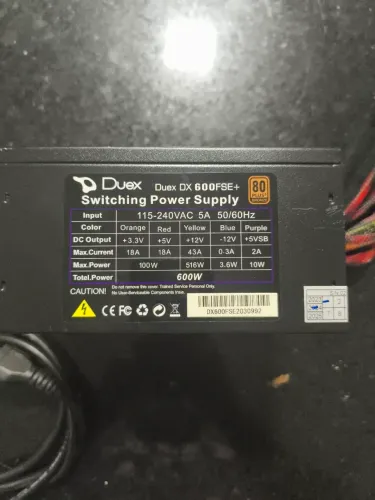 Fonte Duex 600W 80 Plus Bronze - Funcionando Perfeitamente