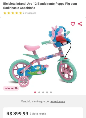 Bicicleta Infantil Aro 12 Bandeirante Peppa Pig com Rodinhas original