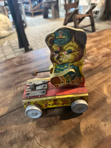 Brinquedo puxador de madeira Tiny teddy vintage fisher -price
