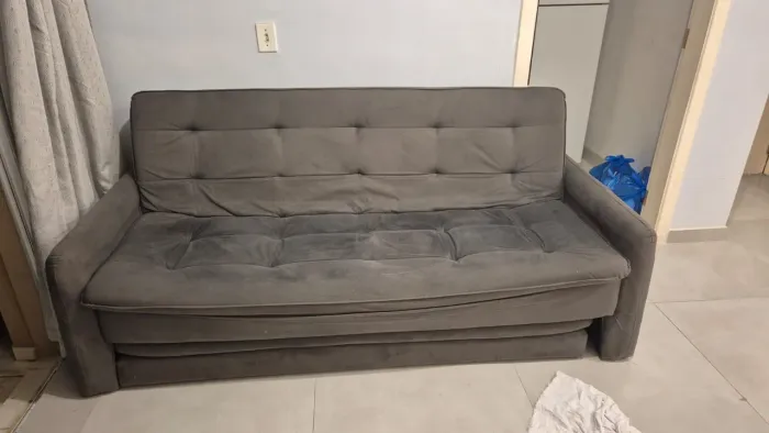 Sofá-Cama 3 Lugares Reclinável em Tecido Suede Cinza