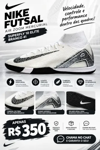 Chuteira Futsal Nike Mercurial Superfly 10 Elite Futsal IC - Branco/Preto