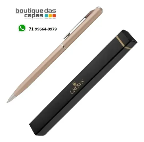 Caneta Crown Esferográfica Hawai Cores: preta vermelha e dourada - Cor da tinta Azul