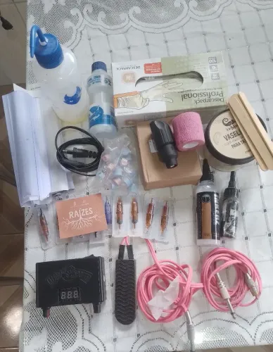 Kit Tattoo Completo Pronto para Trabalhar - Máquina Pen + Acessórios