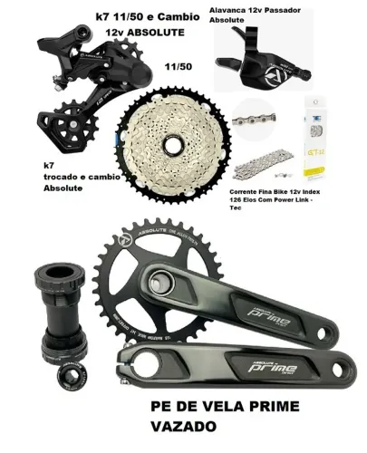 GRUPO RELAÇÃO ABSOLUTE 2 1X12V 12V K7 11/50 + PEDIVELA PRIME INTEGRADO 34D