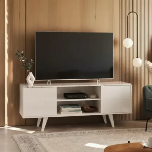Rack nature para tv ate 55 polegadas na cor calacata off white
