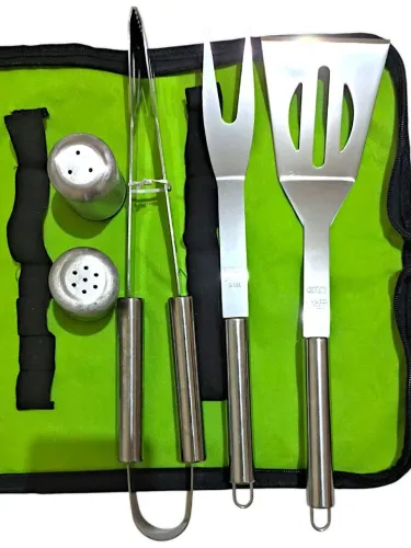 QKit Utensílios para Churrasco Aço Inox fixXar UD - 6 Peças com Bolsa