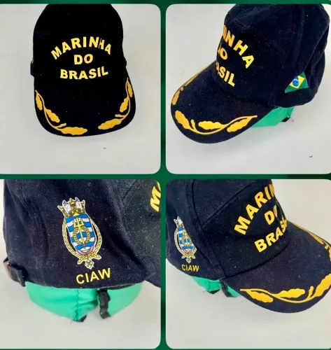 Boné da Marinha, preto, pala bordada.