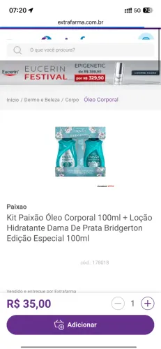Kit óleo e creme paixão bridgerton