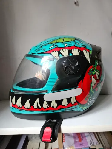 Capacete Liberty Evolution 788G5 Pro Tork, Monster/Turquesa - Conservado + Viseira Boa