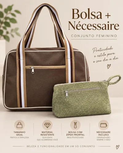 Kit Bolsa Feminina de Ombro + Nécessaire - Espaçosa e Prática