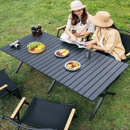 Mesa Dobrável Portatil 90X55cm Mesa de Campismo Camping Praia Acampamento Preta