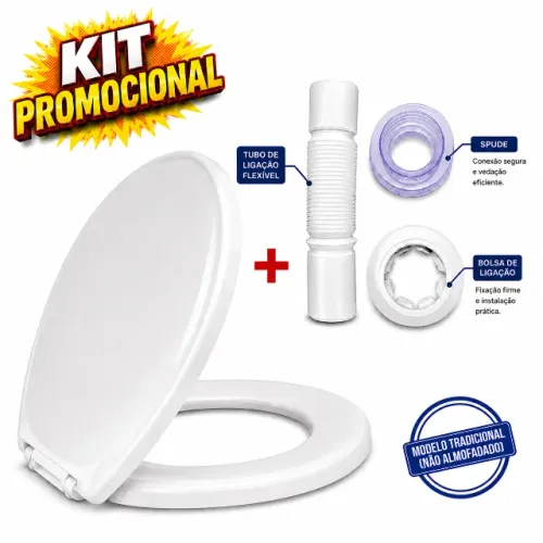 KIT ASSENTO SANITARIO LOFT + TUBO DE LIGACAO SPUDE E FLANGE DE PAREDE