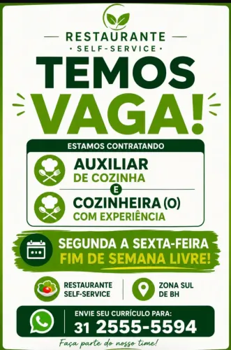 Vaga para cozinheira(o) e auxiliar de cozinha